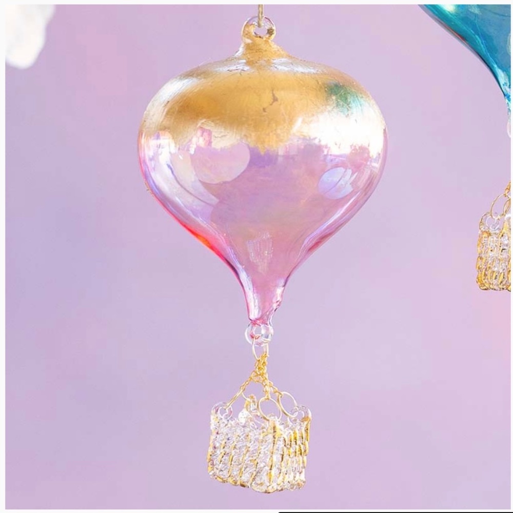 Anthropologie Pink and Gold Leaf Hot Air Balloon Christmas Ornament